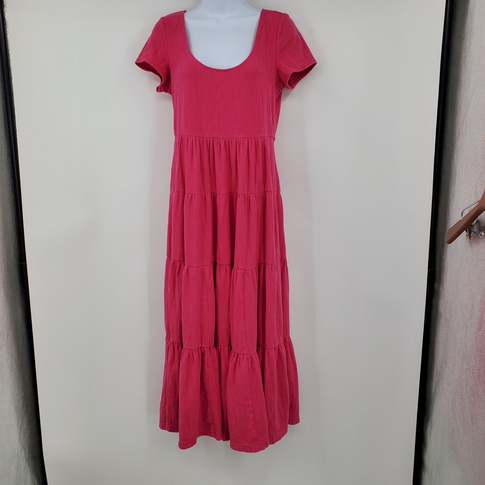 Maeve Anthropologie Gillian Pink Textured Tiered Maxi Dress S Scoop Neck Boho